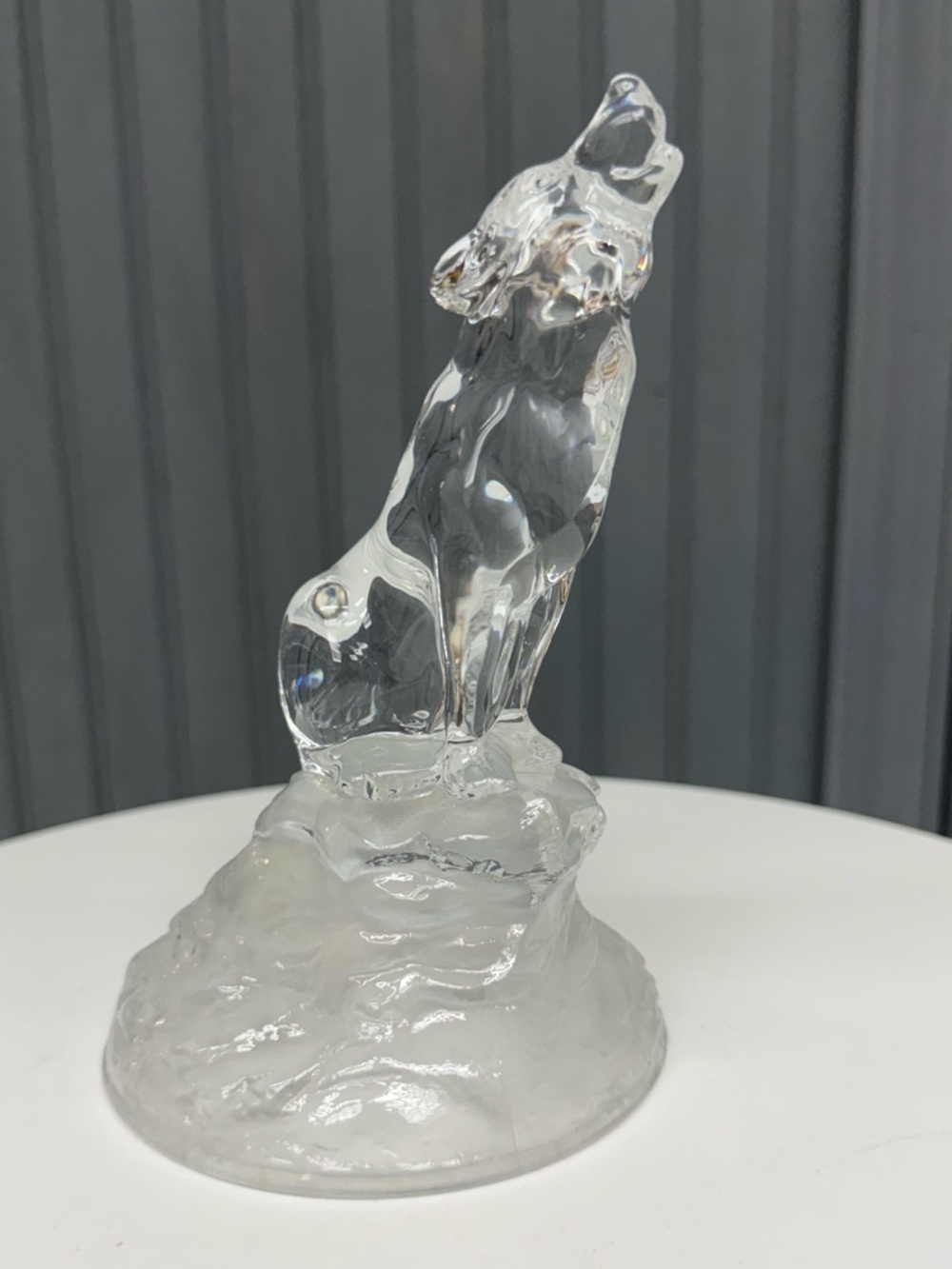 Vintage Frosted Glass Wolf Howling Figurine 7” Animal Sculpture